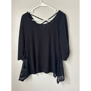 Y2K IZ  Byer Black Lace Trim Crisscross Back Women's L Whimisgoth Grunge Alt